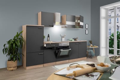 Goedkope keuken 270  cm - complete keuken met apparatuur Merle  - Eiken/Grijs - soft close - keramische kookplaat    - afzuigkap - oven    - spoelbak