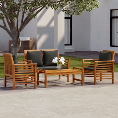 vidaXL - 4-delige - Loungeset - met - kussens - massief - acaciahout