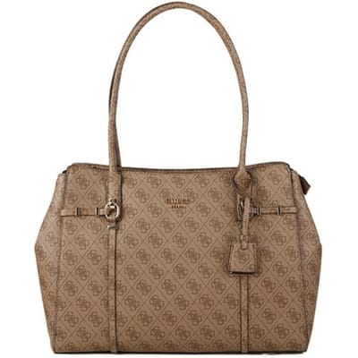 GUESS schoudertas Leona Logo 2 Compartment Tote Bag Latte Logo Lichtbruin