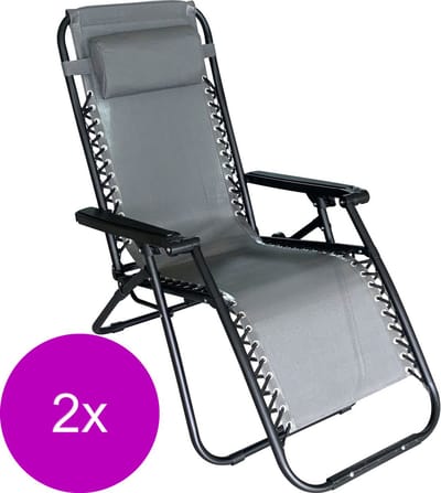 Bestgarden Camping Lounge Stoel - Tuinmeubelen - 2 x 172x66x108 cm Grijs