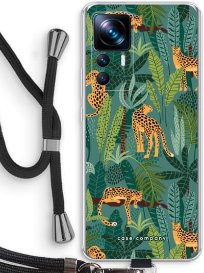 Case Company® - Hoesje met koord geschikt voor Xiaomi 12T hoesje met Koord - Luipaard 2 - Telefoonhoesje met Zwart Koord - Bescherming aan alle Kanten en Over de Schermrand