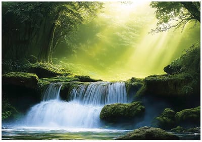 WALLARENA - Fotobehang - 150x105 cm - 3D waterval boslandschap voor slaapkamer en woonkamer