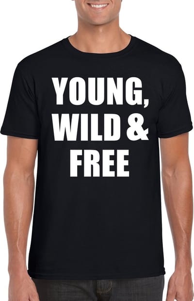 Young, wild and free tekst t-shirt - zwart - heren S