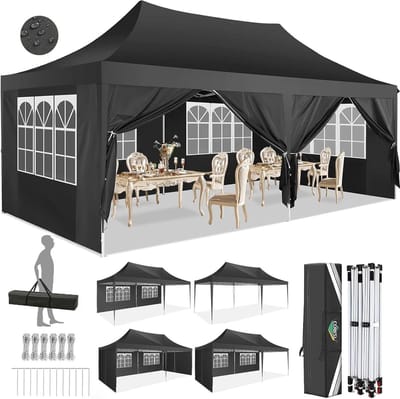 Partytent – Inklapbare Tent – Buitentent – Feesttent – Bruilofttent – Waterdicht Oxford Materiaal – Stevig Stalen Frame - Zwart