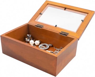Houten Opbergdoos - Schatkist Juwelendoos - Sieraden Organiseren - Acryl Deksel - 17.3 x 11.2 x 6.4 cm - Rood-bruin