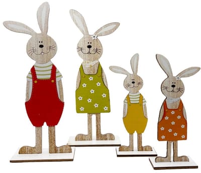 FSW-Products Houten Paashaas Paasdecoratie Set (4 stuks) – Konijnen Figuren 10 & 15 cm – 1 cm Dik