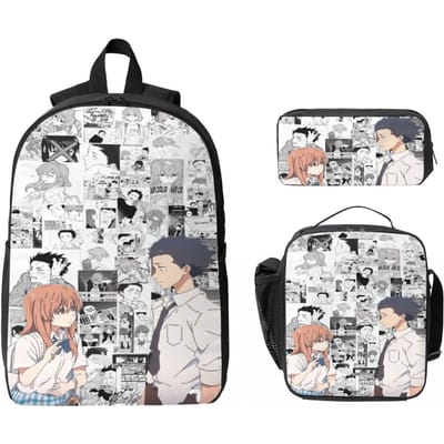Ensemble de 3 Sacs d'école Thème A Silent Voice pour Enfants Sacs à Crayons Sacs à Dos avec Boîte à Lunch Pour les Élèves Journée Scolaire Sac à Dos