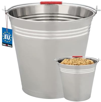 KOTARBAU® Roestvrijstalen Emmer, 16 L, Zilver, Emmer met Handvat, Voederemmer, voor Tuin en Huis, Robuuste