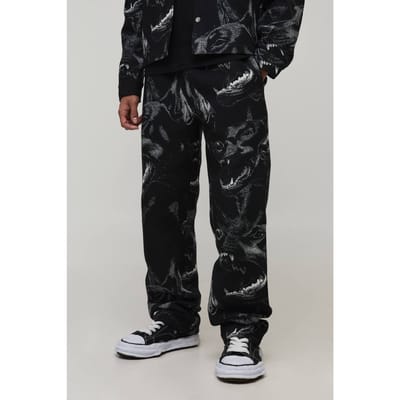Relaxed Fit Dog Tapestry Trousers | Black | Size XS
