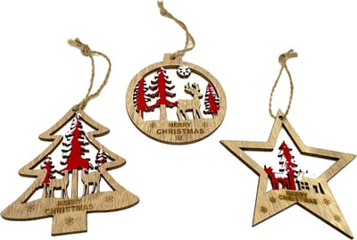 FSW-Products - Kersthanger Hout - 3 Stuks - Kerstdecoratie - Kerstboom - Kerstversiering - Kerstbal