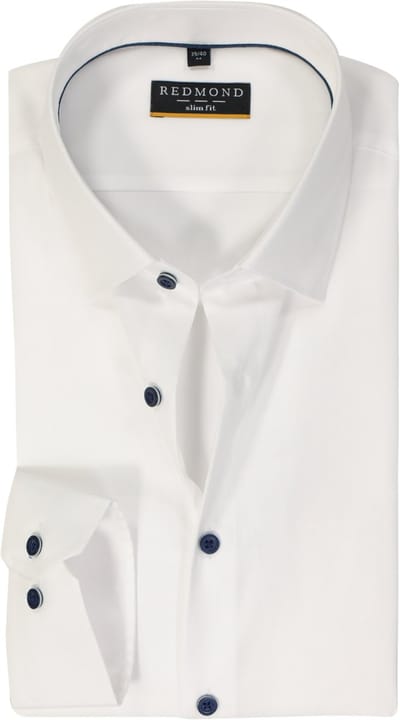 Redmond slim fit overhemd - popeline - wit