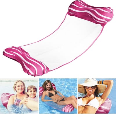 1 Stuks Opblaasbare Waterhangmatten, 4 in 1 Opblaasbare Hangmat voor Zwembad, Lounge Luchtbed voor Zwembad, Zwembed, Zwembad met Net, Ligstoel, Zwembad voor Volwassenen en Kinderen, 2 Hoofdsteunen