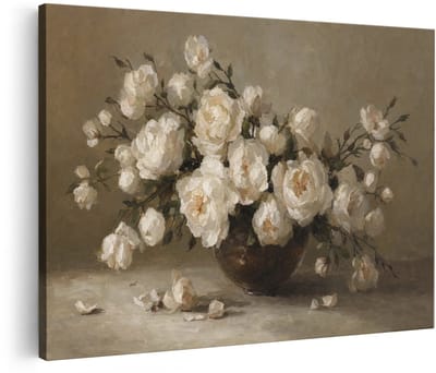 Artaza Canvas Schilderij Witte Bloemen In Vaas - Abstract Stilleven - 30x20 cm - Klein - Wanddecoratie Woonkamer - Schilderijen - Muurdecoratie