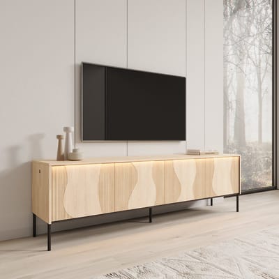 Meubella - Fontello - TV-meubel met LED - Eikenpatroon - 193x40x57 cm