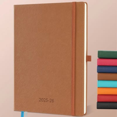Weekplanner 2025/2026 - 18 maanden A4 maandkalender met notitiepagina's in veganistisch leer
