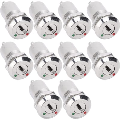 10 stuks sleutelschakelaar cilinder metaal AANUIT stroomvergrendeling roestvrij staal met sleutelmoer 12 mm AC DC220V(Dubbele