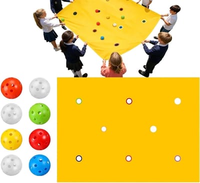 Teambouwspellen voor werk, groepsgatzeil met 8 ballen - groepsspellen voor buiten, voor , park, speeltuin, feest, familiebijeenkomst, tuin, buiten, school, thuis