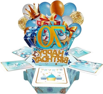 Vrolijke 70e Verjaardag Pop-Up Kaart voor Mannen, Uniek Cadeau voor Echtgenoot, Vriend of Zoon, 3D Verjaardagskaart met Humor en Verrassing