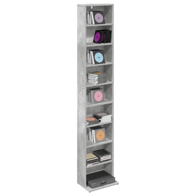 vidaXL - CD - Kast - Betongrijs - 33 - x - 23,5 - x - 175 - cm - Bewerkt - hout