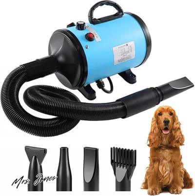 Mrs. Jones Professionele Hondenföhn 2800 W - Instelbare Snelheid - 4 Sproeiers en Slang - Blauw .