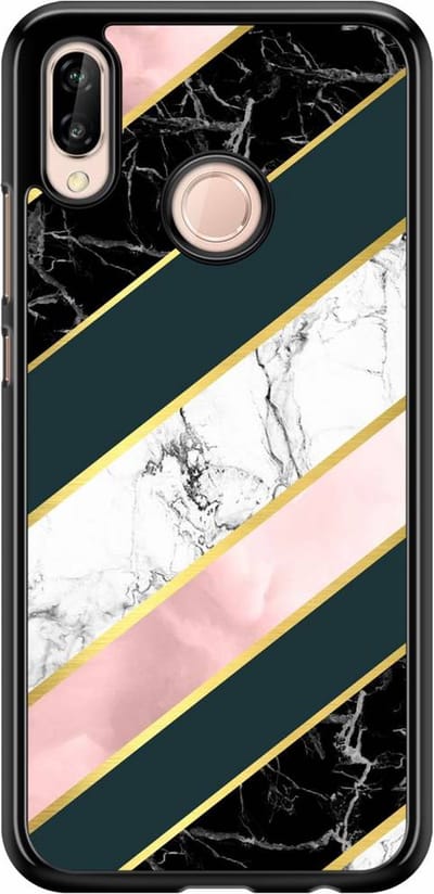 Casimoda® telefoonhoesje - Geschikt voor Huawei P20 Lite (2018) - Marmer strepen - Zwart TPU hoesje - Backcover - Multi - Marmer