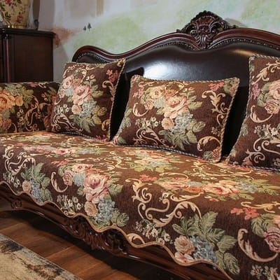 Geborduurde Bankhoes met Onregelmatige Rand Chenille Antislip Bankhanddoek Kussensloop Europese Stijl Rood Groen Bankkussen met Zoom 90x75cm 1pcs
