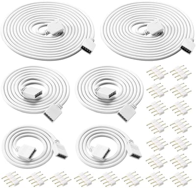 Dailygoody - Ledstripverlenging - Draad met connector - 6 stuks - 0,5 m/1 m/2 m - 4-polige verlengkabel - Geschikt voor RGB ledstrips - Wit