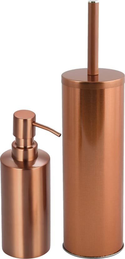 MSV Toiletborstel in houder 27 cm/zeeppompje badkamer set Kyoto - Metaal/rvs - koper