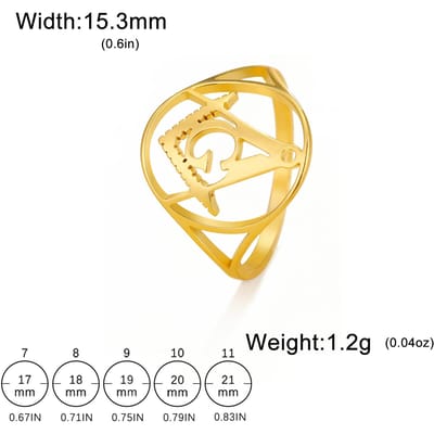 LIKGREAT Cadeaux Maçonniques Vintage Bague de Doigt Maçonnique pour Femmes Hommes Acier Inoxydable Nouveau Maître Maçon Plaqué Or Bijoux 7 beige