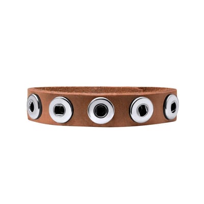 Quiges Dames Leren Armband voor 12mm Drukknopen/Chunks Bruin - EBK036