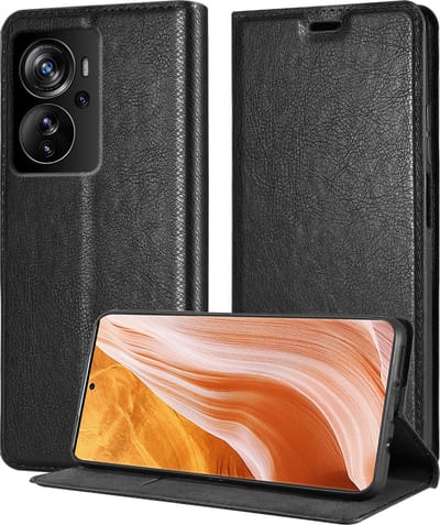 Cadorabo Hoesje geschikt voor ZTE Axon 40 PRO in ZWARTE NACHT - Beschermhoes met magnetische sluiting, standfunctie en kaartvakje Book Case Cover Etui