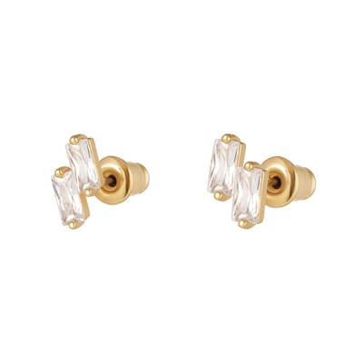 Bijoutheek Oorknoppen Double Baguette Crystal Gold