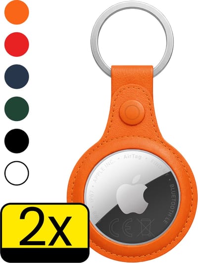 Hoesje Geschikt voor Apple AirTag 2 Sleutelhanger Hoes - Hoesje Geschikt voor Apple AirTag 2e generatie Hoesje Hanger Case Leder Look Sleutelhanger - Oranje - 2 Stuks