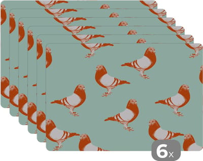 Placemat - Placemats kunststof - Duif - Vogel - Patroon - 45x30 cm - 6 stuks - Hittebestendig - Anti-Slip - Onderlegger - Afneembaar