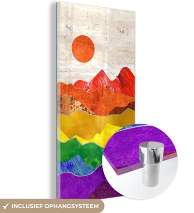 MuchoWow® Glasschilderij 20x40 cm - Schilderij acrylglas - Regenboog - Marmer - Pride - Foto op glas - Schilderijen