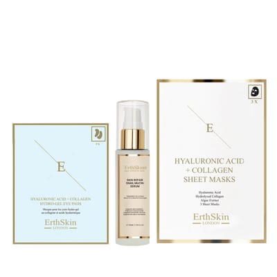 Huidherstel Slakkenmuceïn Serum 60ml + Hyaluronzuur + Collageen Hydrogel Oogpads 5 X 2 + Hyaluronzuur & Collageen Masker (3 Vellen)