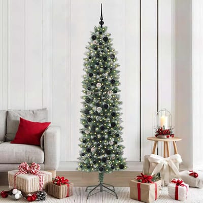 vidaXL - Kunstmatige - slanke - kerstboom - Groen - en - Wit - 210 - cm