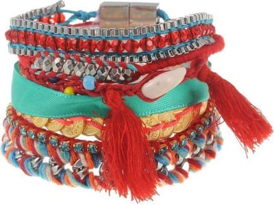 Behave - Armband - rood boho mix - festivalstijl - 17,5 cm