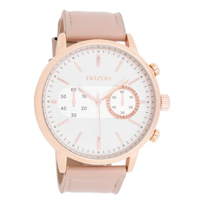 OOZOO Timepieces - Rosé goudkleurige horloge met poeder roze leren band - C9056