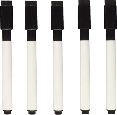 Magnetische whiteboard stiften - Inclusief wisser - Zwart - 5 stuks