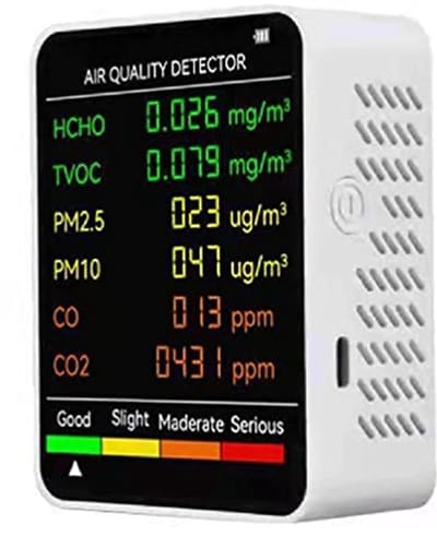 6-in-1 Luchtkwaliteit Monitor met Sensor voor Formaldehyde, PM2.5, CO2 en TVOC