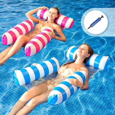Opblaasbare Waterstoel Set van 2 – Drijvende Zwembadstoel met Netzitting – Opblaasbare Hangmat voor Zwembad en Zee – Max. 113kg – Geschikt voor Volwassenen