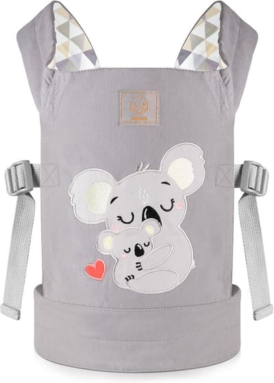 Poppendrager voor kinderen - Draagzak voor knuffeldieren en poppen met verstelbare riemen - Grijze geborduurde koala