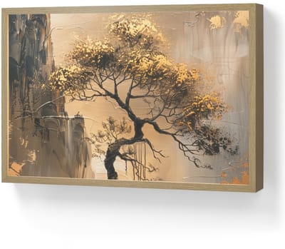 Wandlamp 60x40 cm - Oplaadbaar - Boom - Goud - Landschap - Verf - Wandlampen binnen woonkamer - Slaapkamer lamp - Decoratieve nachtlamp - Vloerlamp draadloos