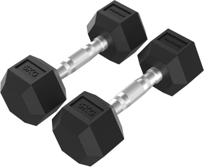 Tunturi Platinum Hexa Dumbbell Set - Rubber - 2x 5kg - Zwart