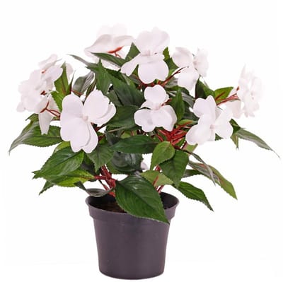 Bellatio Flowers Kunstplant Vlijtig Liesje - heesters - wit - 25 cm - kunstbloemen
