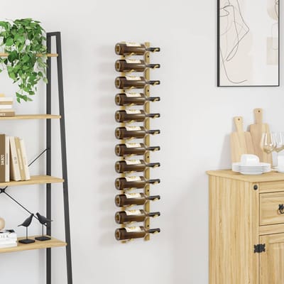vidaXL - Wijnrek - voor - 12 - flessen - wandmontage - ijzer - goudkleurig