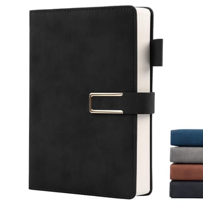 JeiibrZui Leren Notitieboek - Hardcover Gelinieerd Notitieboek - Elegante Gouden Magnetische Sluiting & Antislip Ontwerp - 1 - Zwart