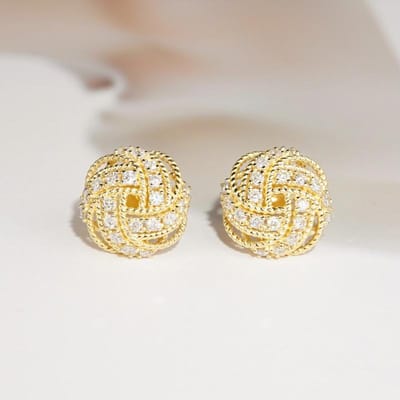 Boucles d'oreilles Huitan fantaisie en forme de nœud pour femmes entièrement pavées de zircone cubique exquises boucles d'oreilles féminines cadeau pour fille bijoux d'apparat beige