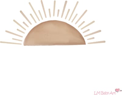 Muursticker opkomende zon | Sunny Bloom collectie | LM Baby Art | Grote zon muursticker babykamer | Waterverf stijl muursticker | Kinderkamer wanddecoratie